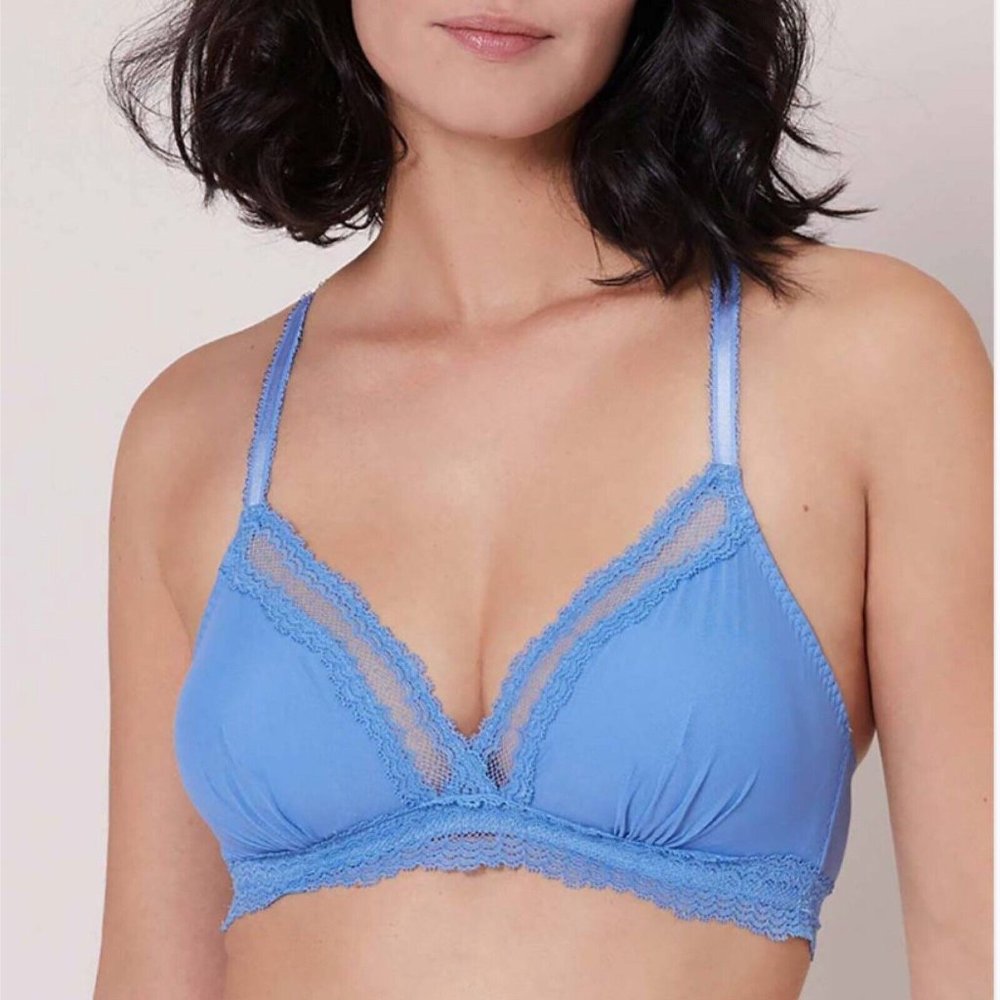 Simone Perele Bra Padded Bralette Size XS Extra Small Blue Wireless Racerback